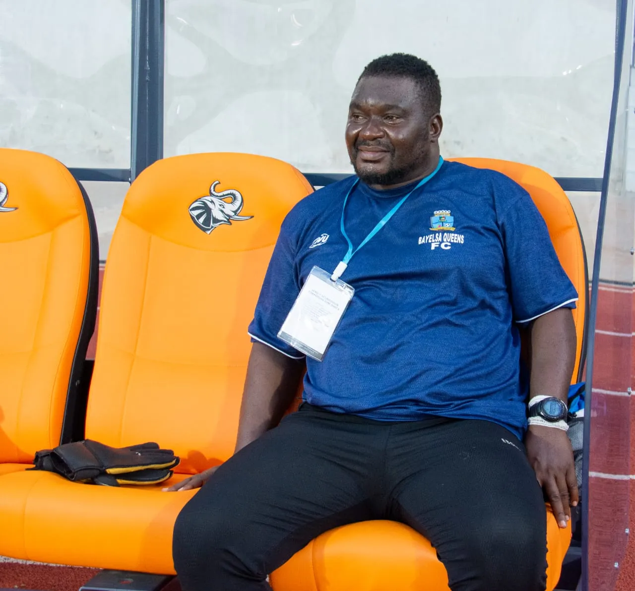 Domo Okara on the bench for Bayelsa Queens (© Bayelsa Queens Media)
