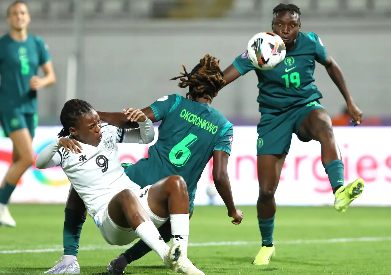 okoronkwo ijeoma esther of nigeria challenges mokgabo onneille thanda of botswanaduring the 2024 womens africa cup of nations match between botswana and nigeria