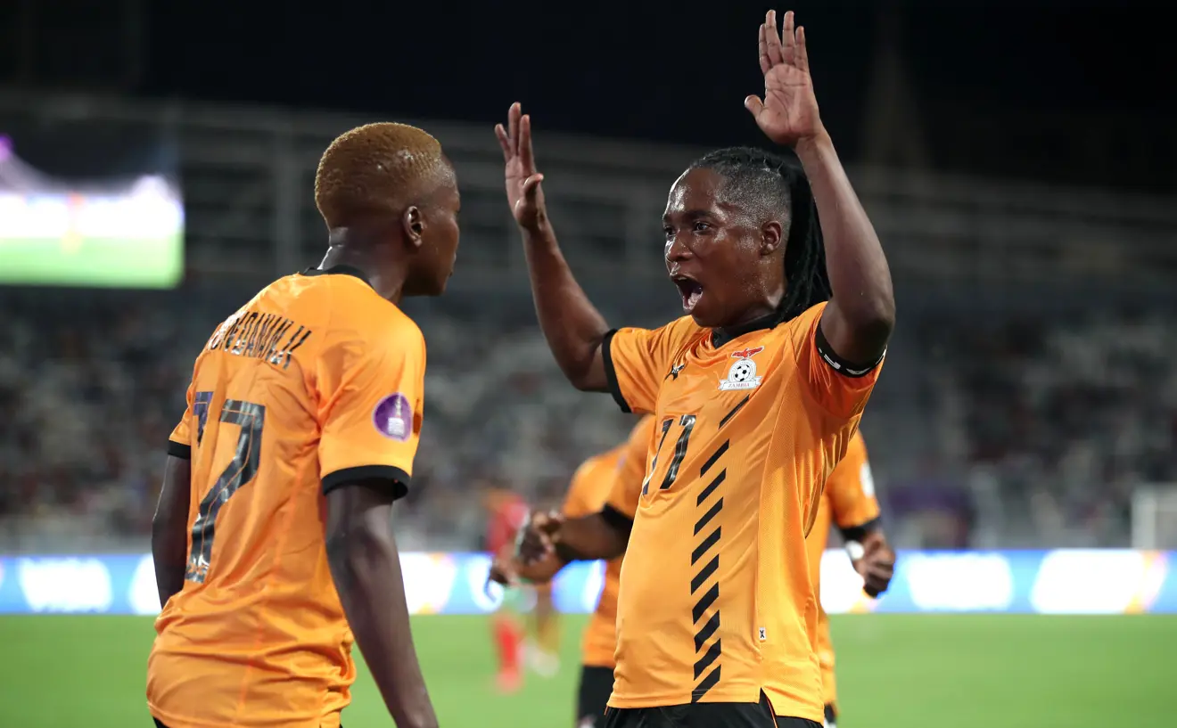 racheal kundananji of zambia celebrates goal with barbra banda of zambia during the 2024 womens africa cup of nations final between morocco and zambia