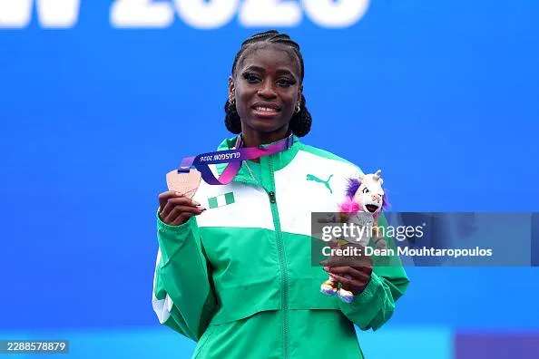 Glasgow, Scotland - August 01: Bronze Medalist Ella Onojuvwevwo Of Team Nigeria Poses For A Photo During The Medal Ceremony For The Women'S 400 Metres Final During The Athletics On Day Nine Of The Glasgow 2026 Commonwealth Games At Scotstoun Stadium On August 01, 2026 In Glasgow, Scotland. (Photo By Dean Mouhtaropoulos/Getty Images)