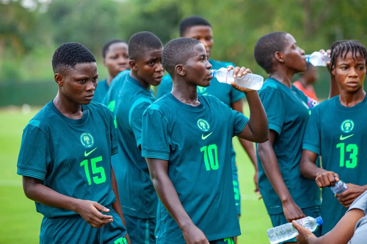 Flamingos Players Take A Water Break During Nigerias 5 0 Victory Over Niger Republic In The Wafu B U17 Girls Cup In Yamoussoukro